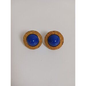 Vintage OroAmerica Goldtone Blue Screw-back Earrings 1"